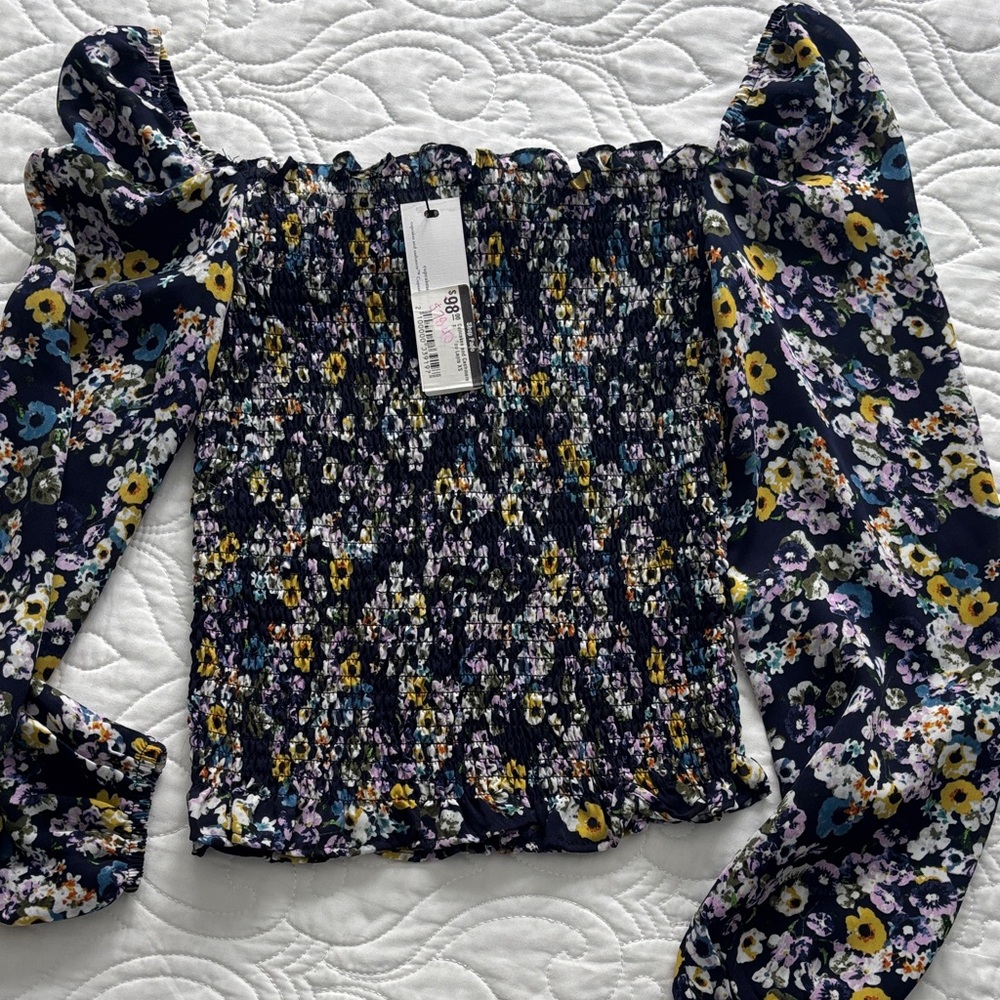 cupcakes & cashmere Multicolor Floral Smocked Blouse off the shoulder